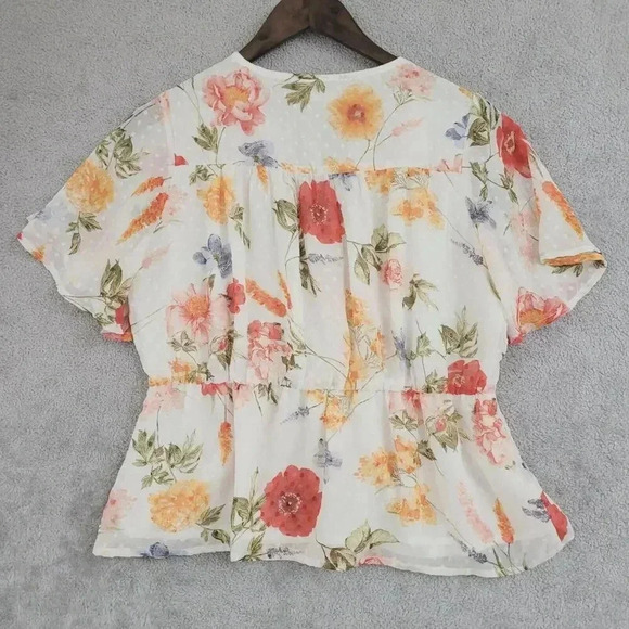 Ellison Women's M Floral Blouse V-neck Short Flutter Sleeves   29PT - Picture 2 of 7